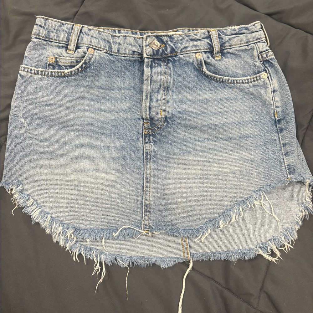 We The Free Blue Frayed Mini Skirt